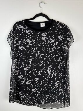 Cabi Womens Small Blouse Top Cap Short Sleeve Sheer Lined Black Boho